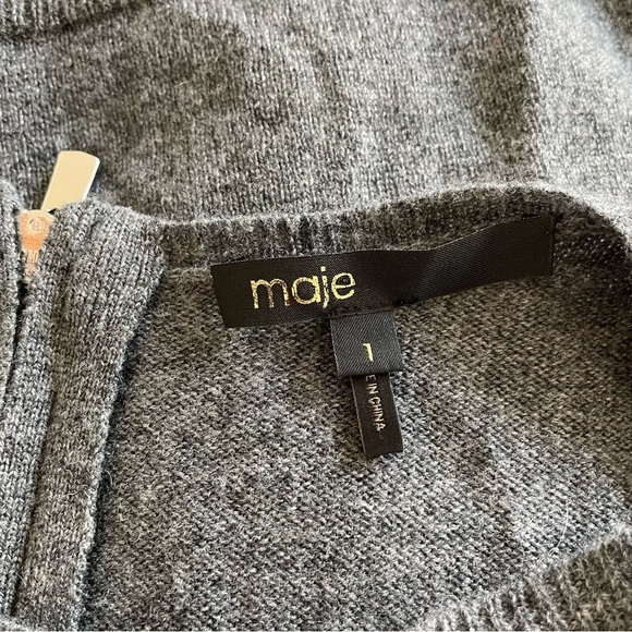 Maje Gray Dojussy Wool Cashmere Zip Cuff Crew Neck Long Sleeve Sweater Size 1/S - Picture 7 of 10